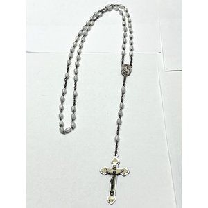 Vintage white glass Inri rosary necklace